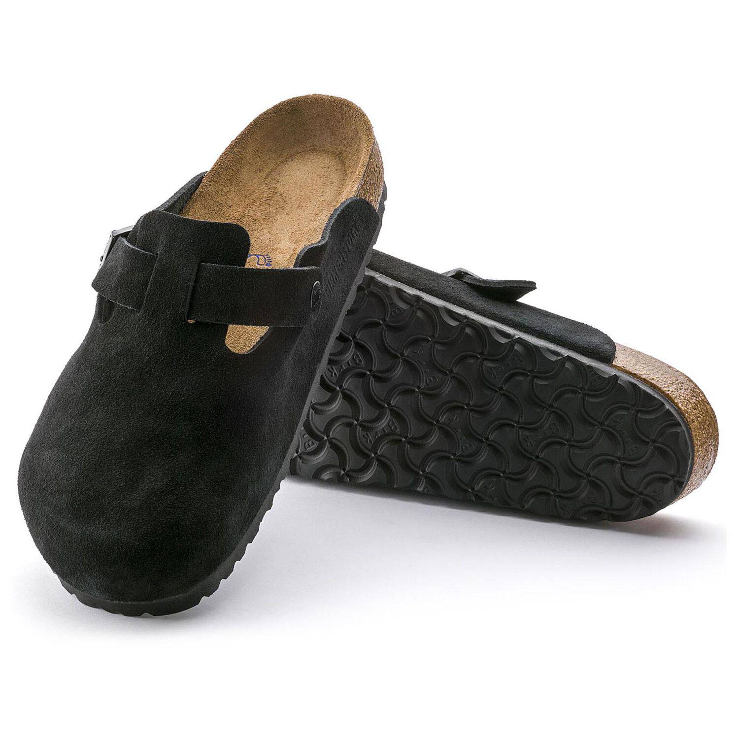 Birkenstock Boston Black Suede Soft Footbed Sandal 0660471/0660473