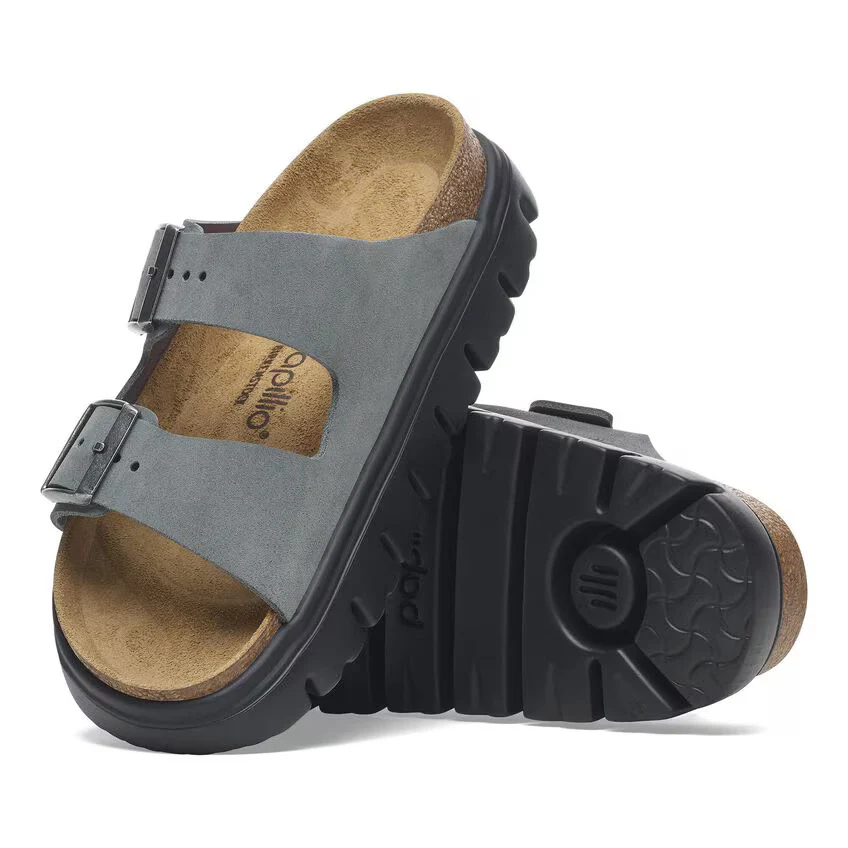 Birkenstock Women's Arizona Pap Chunky Suede Leather Basalt Gray Black 1029150
