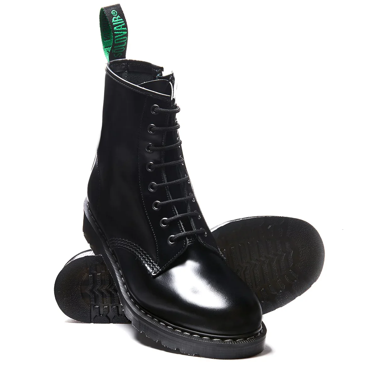 Solovair 8 Eye Derby Boot S8-551-BK-ZIP-G Hi-Shine Black