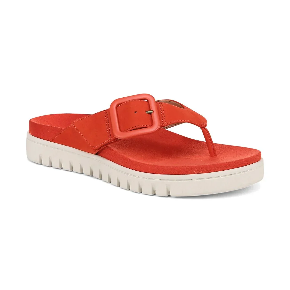 Vionic Women's Uptown Marin Toe Post Sandal Cherry Tomato Nubuck